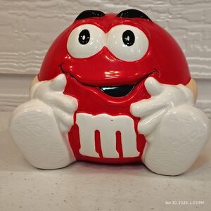 Galerie 2002 Red M&M Cookie Jar Ceramic Red Jar Mars Collectible Kitchen Decor
